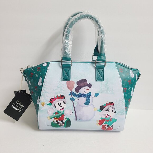 Loungefly Handbags - Loungefly Disney Mickey Mouse Minnie Mouse Christmas Snowman Satchel Bag
